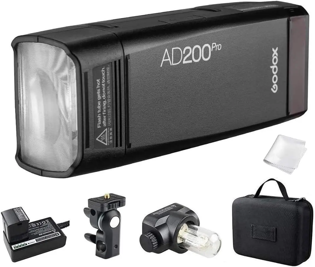 GODOX AD200 Pro 200Ws 2.4G TTL Flash Strobe, 1/8000 HSS, 500 Flashes, 0.01-1.8s Recycle, 2900mAh Battery, Dual Heads, Portable Monolight