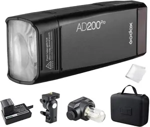 GODOX AD200 Pro AD200Pro 200Ws 2.4G Flash Strobe Monolight, 1/8000 HSS, 500 Full Power Flashes, 0.01-1.8s Recycling, 2900mAh Battery, Bare Bulb/Speedlite Fresnel Flash Head, Lightweight Compact