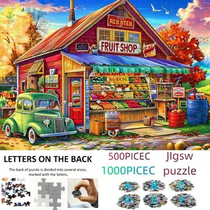 500/1000pcs Vintage Fruit Stand Jigsaw Puzzle - Thick & Durable White Cardboard, Vibrant Harvest Scene with Autumn Colors, Intermediate Challenge for Adults & Family Bonding, Portable Rectangular Design, Perfect Halloween Christmas New Year Gift,
