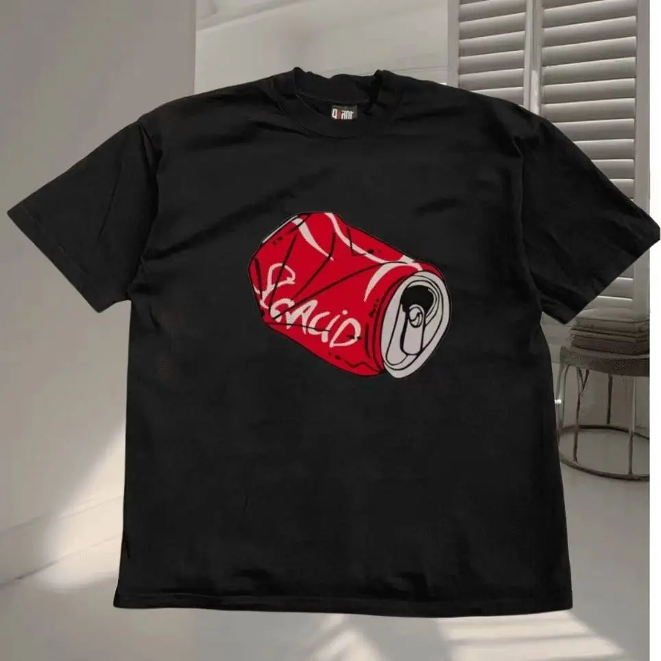 Crushed Red Soda Can Graphic Oversized Cotton T-Shirt Streetwear Tee