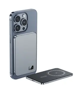 WESECUU 3-in-1 Wireless Power Bank 5000mAh 15W Fast Charging Ultra-Strong Magnets Metallic Body Design Compatible with MagSafe iPhone Models