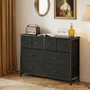 Tall Storage Dresser with 8 Drawers, Fabric Organizer Cabinet with Wood Top for Entryway, Hallway & Living Room  #HomeOrganization