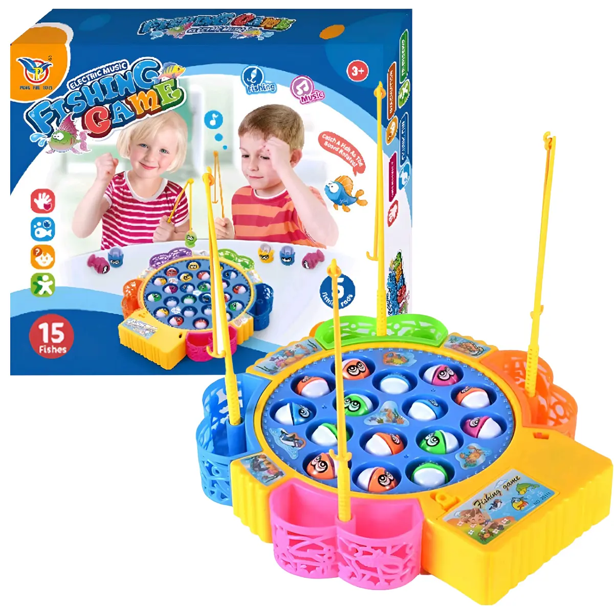 Rotating electric Fishing Toys Set, Hand-Eye Coordination Exercise, Christmas Gift, Halloween Party Supplies, Family Fun Game, Aa Batteries Required