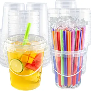 30-Pack 34 oz Plastic Cups with Lids and Straws, Disposable Coffee Cups with Lids, Durable and Food-Safe To-Go Cups for Cold and Hot Drinks/Smoothies, Fruit Drink Cups for Summer Beverages, Bar/Beach Parties