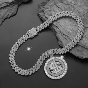 Retro Popular Hip-hop Rotatable Dollar Symbol Pendant Cuban Necklace for School Party Festival Holiday Gifts Alloy Material
