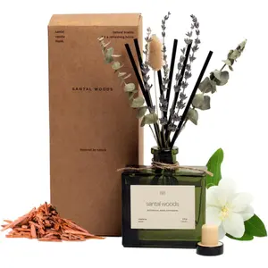 Reed Diffuser with Dried  | 5 oz Santal Woods Scented Reed Diffusers for , Bathroom | Scent Sticks | Elegant   Decor for Men  Women