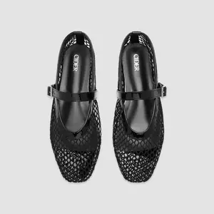 Cider [3 colors, size 6-11] FAUX LEATHER MESH MARY JANE FLATS