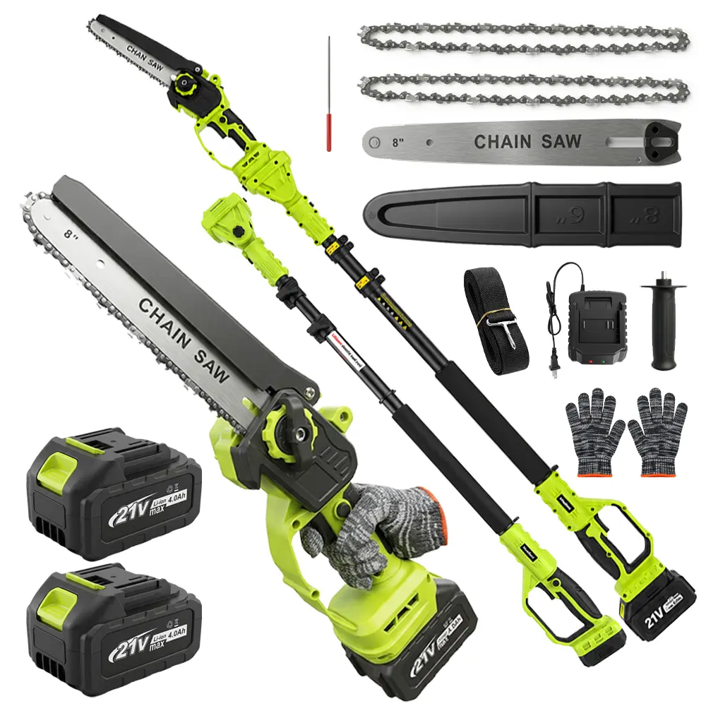 8" Cordless 2-in-1 Brushless Pole Saw & Handheld Chainsaw, Telescopic Extension Pole Tree Trimmer, 2×4.0Ah Batteries, Auto Oiling, Lightweight Pruning Tool for Tree Pruning & Branch Trimming