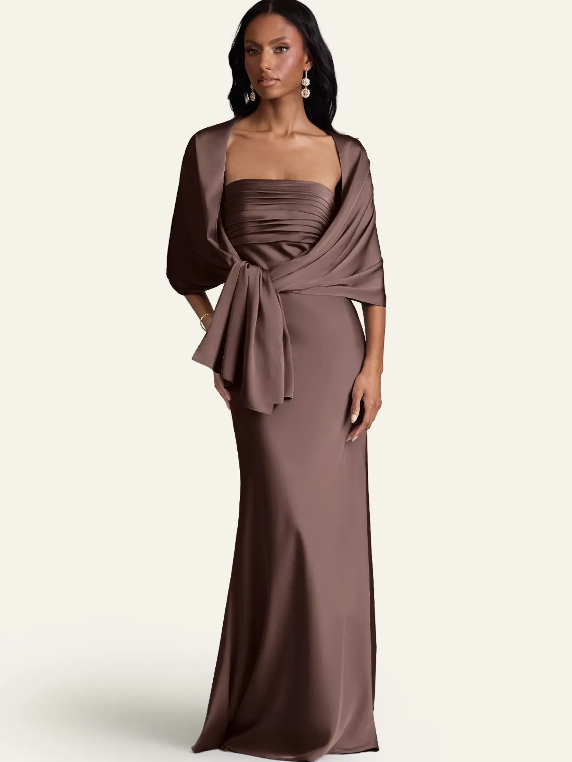 Azazie Aleena Smooth Lustrous Draped Flexible Wedding Bridesmaid Formal Stretch Satin Shawl