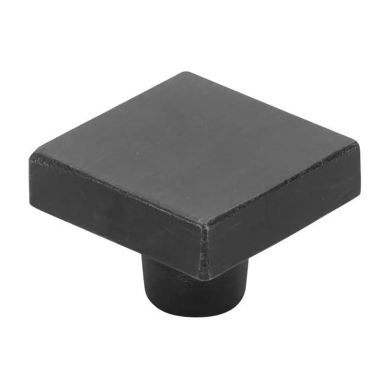 Cast Bronze Cabinet Knob - 1.25 in. Rustic Modern Square Knob, Flat Black