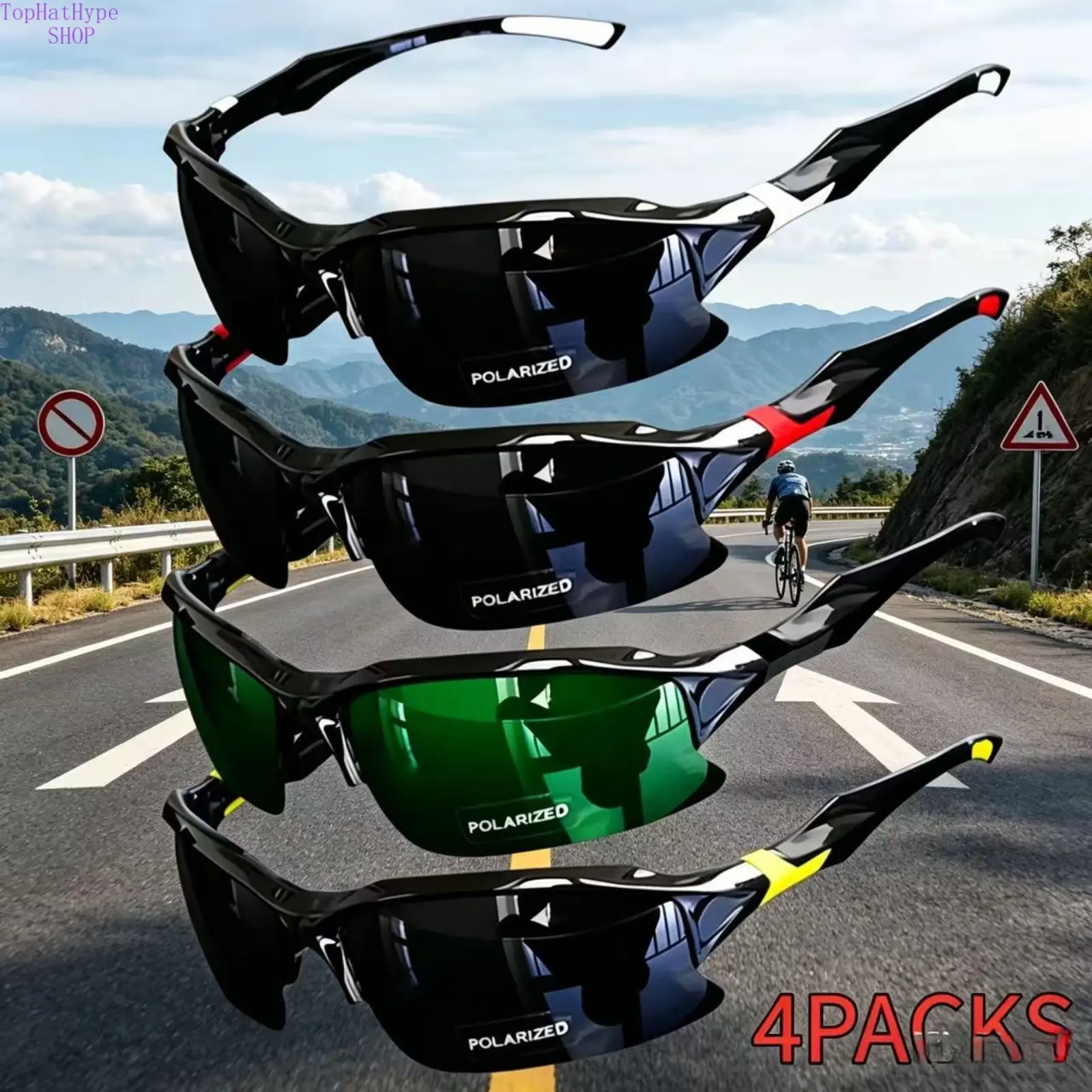 4-Pack Polarized Sporty Sunglasses, Unisex Lightweight Windproof Wrap Frame Eyewear with Anti-Glare Lens for Hiking & Running, Hiking Running Sunglasses, Lightweight Windproof Eyewear, Windproof Sunglasses