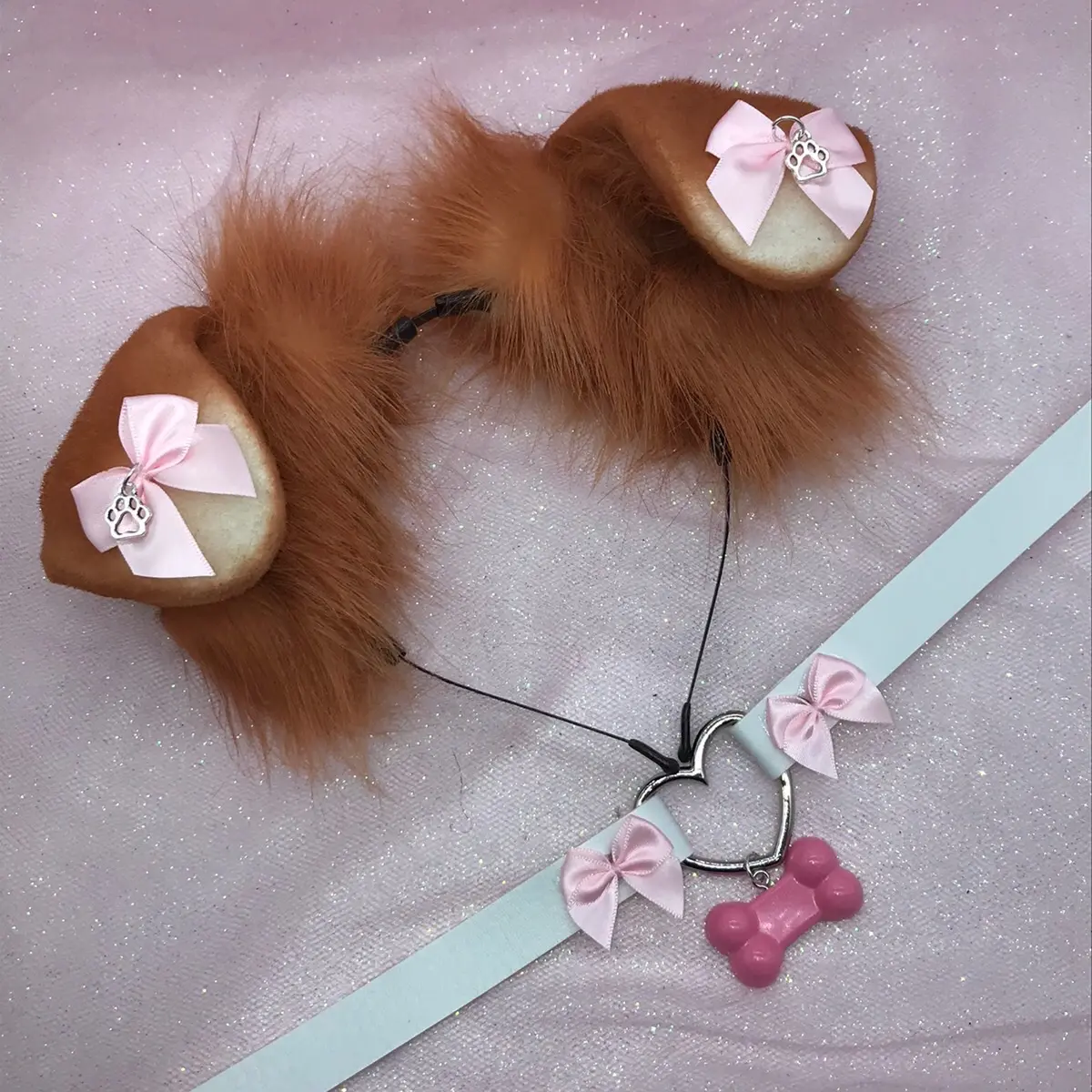 Brown  ear headband white necklace ears Halloween costume