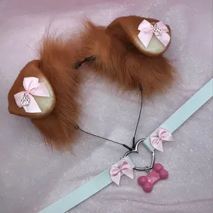 Brown  ear headband white necklace ears Halloween costume