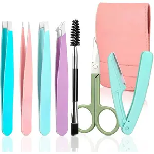 7pcs Eyebrow Tweezers Kit for Women Precision Plucker with Brow Scissors & Razor & Spoolie for Facial, Chin, Brow, Splinter and Ingrown Hair