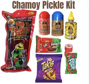 Alamo Candy CO Chamoy Pickle Package Candy Snack with Sour Pickles & Chamoy Sauce, Includes Tajin Seasoning, Made in the USA - Bonbon