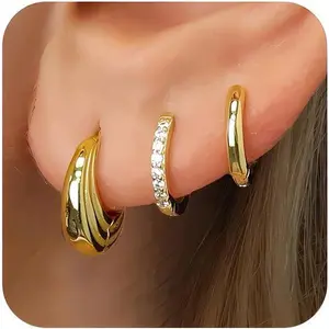 Gold Hoop Earrings Set for Women, 14K Gold Plated Dangle Cartilage Earring for Multiple Piercing, Dainty Gold Earrings Stacks