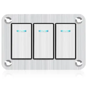3 Gang Aluminum Rocker Switch Panel - 12V/24V 3 Pin ON/Off Pre-Wired Waterproof Toggle Switch Panel for Marine Boat Automotive Car RV