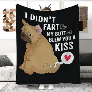 I BLEW YOU A KISS Bulldog Ultra Blanket, Soft Flannel Fleece Throw Blanket French Bulldog Funny Frenchie Puppy Dog All Season Warm and Cozy Quilt Blanket for Bed Sofa Couch, Funny Valentine's Day Gifts for Man