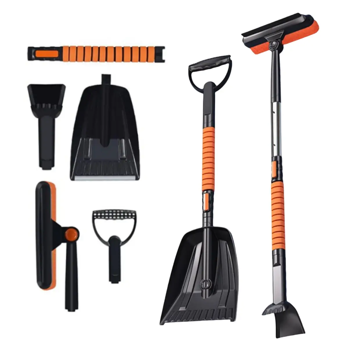 5 in 1 Portable Car Snow Shovel & Brush Kit Ice Scraper Telescopic Removable Design Tool 180° Rotatable, Universal Car Roof Windshield Hood Window