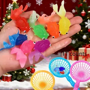 Floating Simulation Soft Rubber Goldfish Toys with 3 Net Pouches, Indoor and Outdoor Water Games, No Battery Needed, Christmas Gift