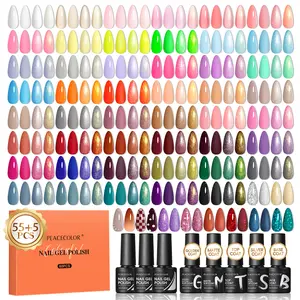 PEACECOLOR Gel Nail Polish Set Gel Polish Kit with Glossy/Matte/Glitter 5Pcs Top Coat & Base Coat Soak Off U V Lamp Glitter Pink White Spring Summer Nail Kit Gifts for Women