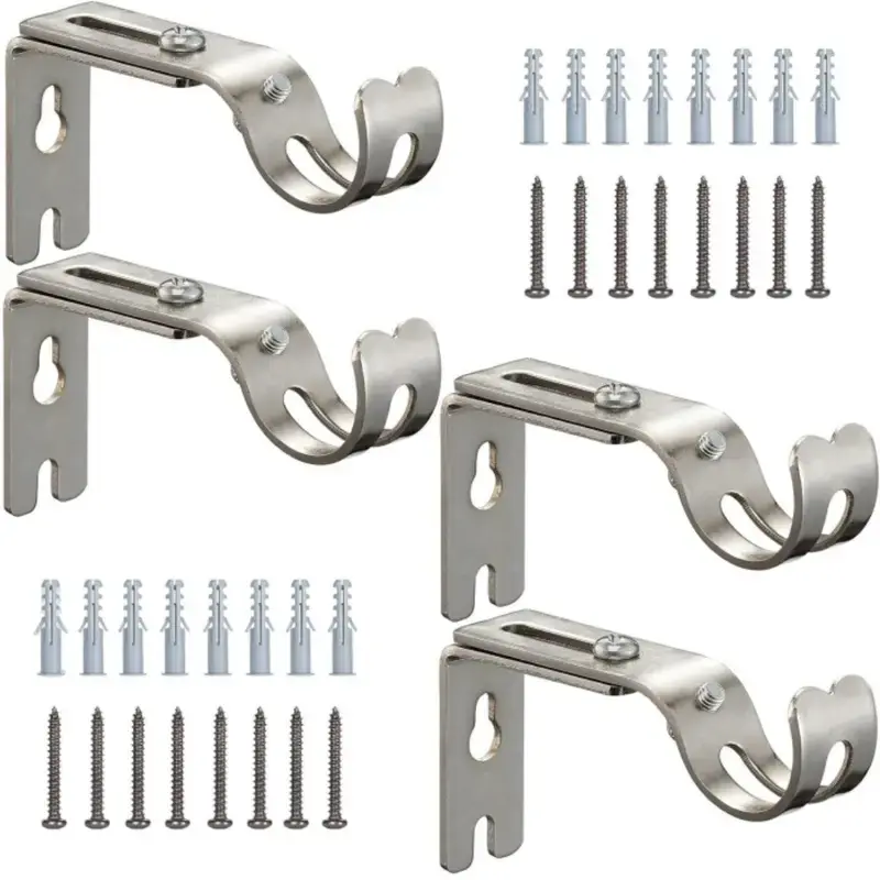 Colourtree 4-Pack Adjustable Metal Curtain Rod Wall Brackets Durable Stable Easy Mounting for Various Rod Sizes