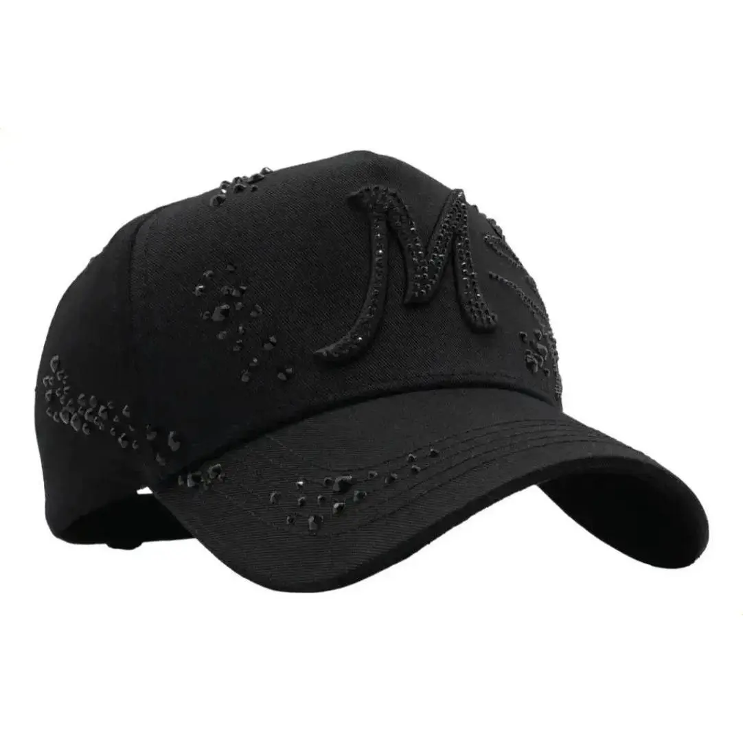 Black Rhinestone Baseball Cap - G5 Quality Casual Outfits Cap, Street Wear Headwear (31 Pieces)