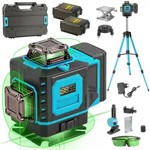 16 Lines 4D Green Laser Level with Tripod - 4x360 Self Leveling Cross Line Laser Tool, 360° for Picture Hanging Home Renovation Indoor Project, 2 Rechargeable Batteries Included