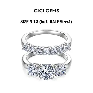 CICI GEMS 1CT Trilogy Moissanite 3-Stone Ring Set Classic for Women Wedding Set D VVS1 Stackable Band 18K Gold Plated Lab-Created Hypoallergenic Engagement Promise Anniversary Gift Fine Jewelry R1