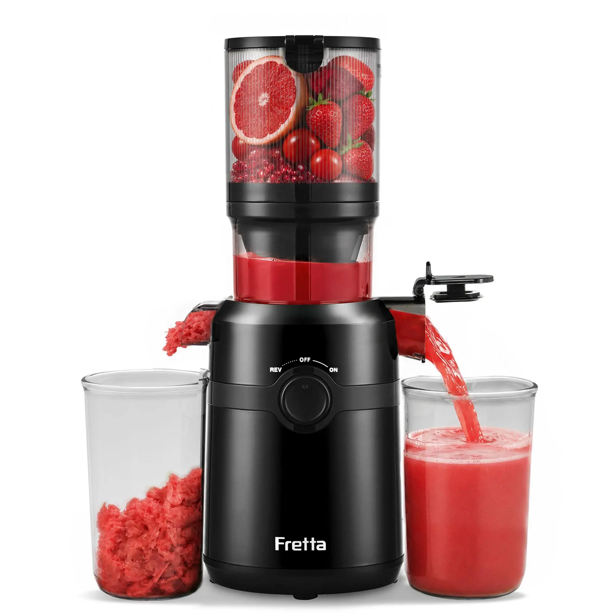 Fretta Cold Press Juicer Machines, Self-Feeding juicer with 108mm & 1.0L Feeding Chute for Whole Fruits and Vegetables, Automatic Masticating Juicer, High Yield Juice Extractor, BPA-Free