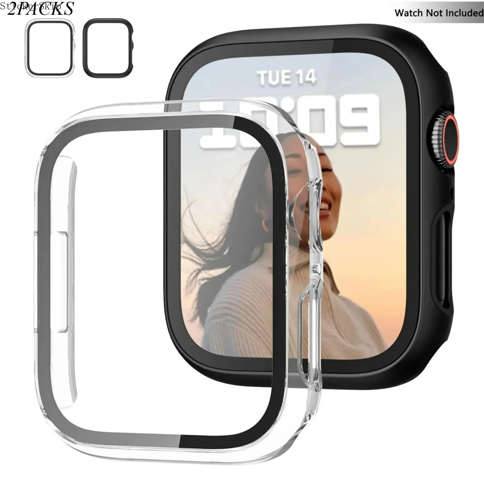 2 PACKS 2026 NEW  Hard PC Case with Tempered Glass Screen Protector, 2 Counts Ultra-thin Scratch Resistant Clear Cover for iWatch Series 49mm 45mm 44mm 42mm 41mm 40mm 38mm