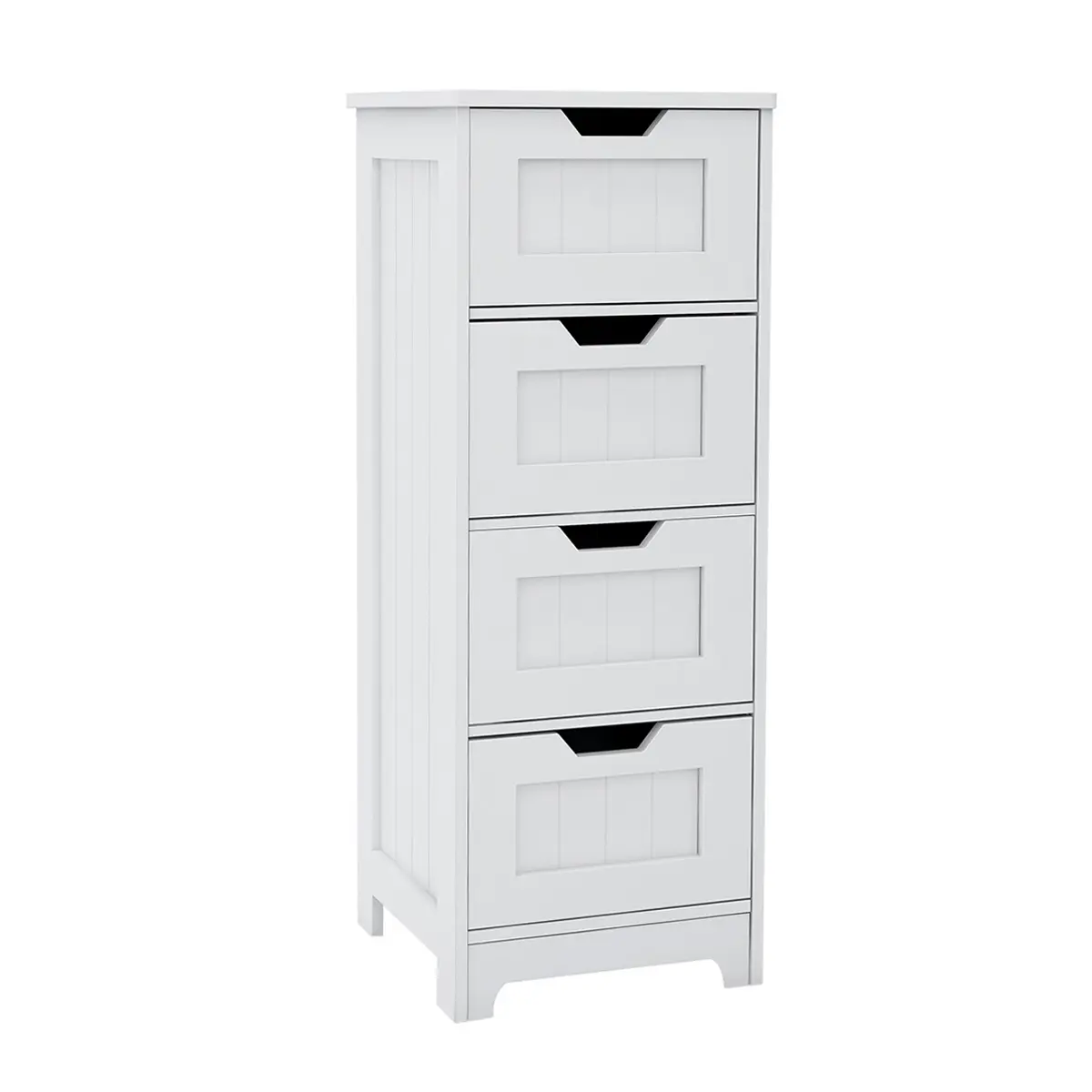 White Freestanding Drawer-Equipped Floor Cabinet - 4-Drawer Rectangular MDF UV-Painted Scratch-Resistant Organizer, Extra-Deep Flat-Top Space-Saving Tall Cupboard for Bathroom & Living Room, Drawer-Equipped Floor Cabinets, Extra-Deep Floor Cabinets