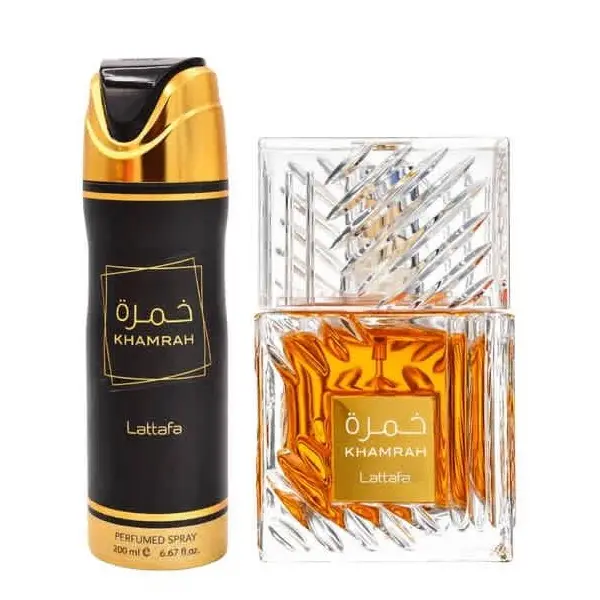Lattafa Khamrah Multi-Pack Bundle, 100ml Eau de Parfum Spray + 200ml Body Spray, Unisex Warm Spice Long Lasting Perfumes (Warm Spicy Sweet Gourmand Scent)