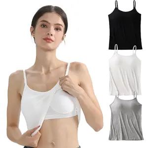 Women's Pajama 3-Piece Set Minimalist Loungewear with Soft  Built-in Bra Cozy Pajamas for Everyday Wear Basic Spaghetti Strap Lingerie Fabric Womenswear