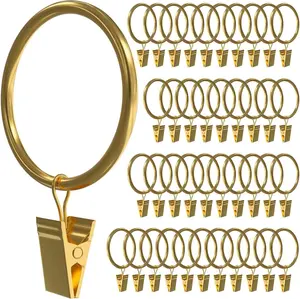 40 count Curtain Rings with Clips,Curtain Clip Rings Hooks,1.5 inch Diameter fits up to 1.2 inch Rod,Metal Stainless Steel Drapery Rings for Hanging Drapes Bows Hat()