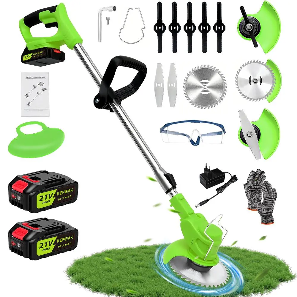 KEPEAK High-Efficiency Cordless Grass Trimmer - Battery-Powered Weed Eater & Brush Cutter Tool with 3 Blades, 68db Quiet Run, Portable, Lightweight Ergonomic Grass Trimmer Handle for Garden Yard Trimming, Ideal for Fathers