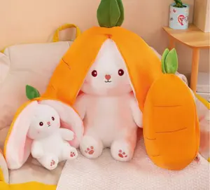 Magical Flip Bunny Toy Adorable Carrot Strawberry Rabbit Plush Gift Soft Cuddly Stuffed Animal for Kids