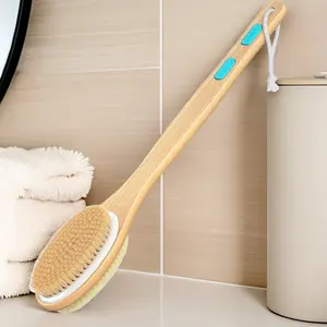 Soft Hard Bristle Bath Brush, Dual-Sided Long Handle Back Scrubber, Wet/dry Exfoliating Body Brush for Gentle & Deep Cleansing