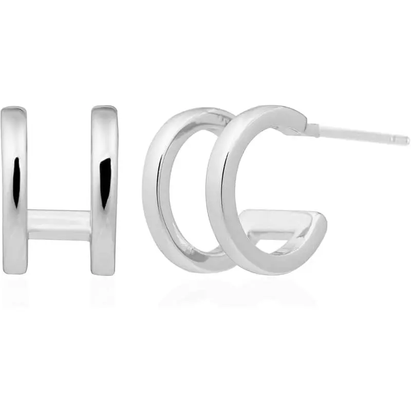 Double Huggie Hoops-White Gold