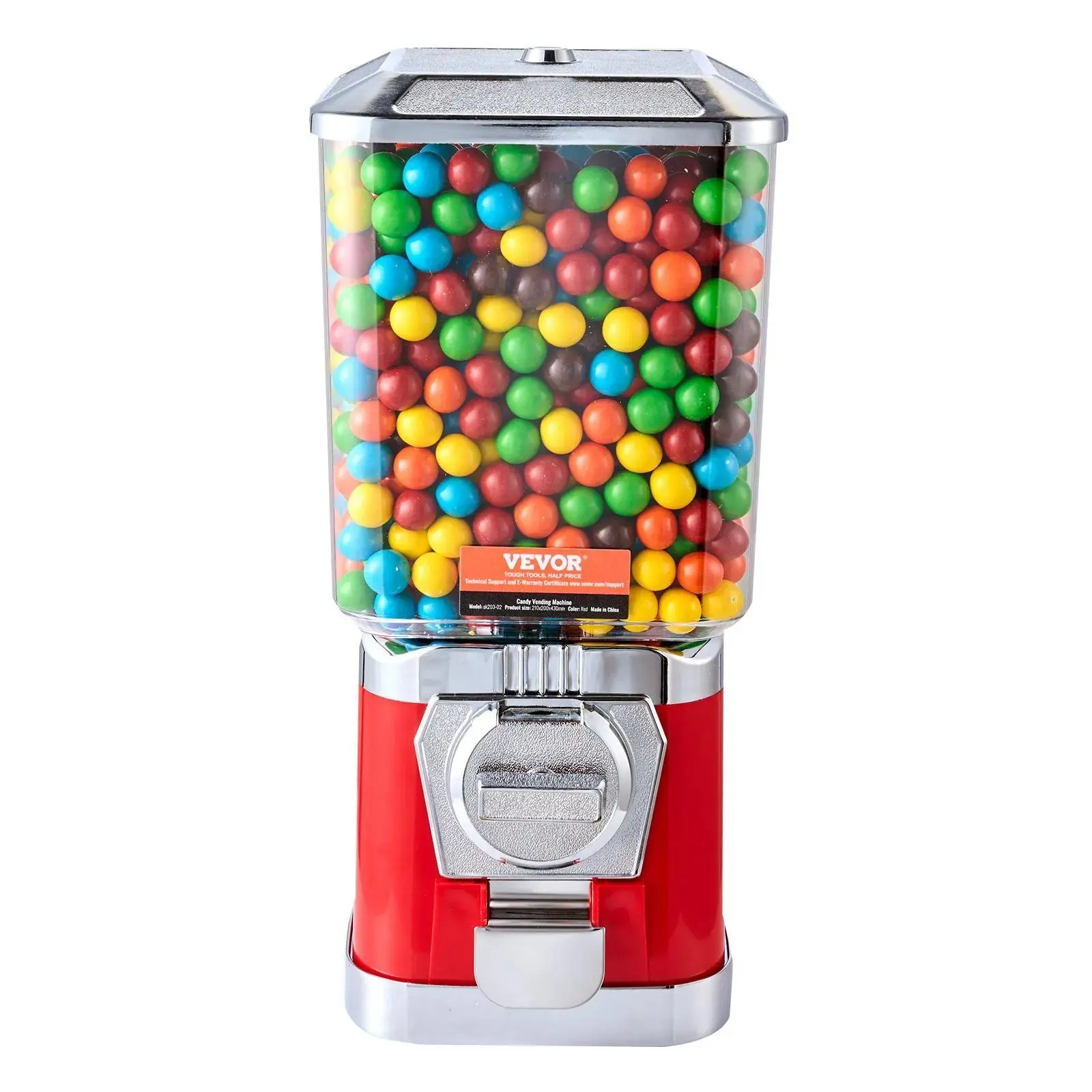 【Summerfinds】VEVOR Gumball Machine for Kids,  17"H Home Candy Vending Machine, PC Gumball Dispenser, Bubble Gum Machine for Game Stores, Coin Operated Gumball Bank for Toy Capsules Bouncy Balls Candy, Red