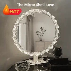 GALENTAL Elegant Iceberg Vanity Mirror with Light, Crystal LED Makeup Mirror with Dimmable 3 CCT, Touch Screen Control, Adjustable Desktop Makeup Mirror for Bathroom, Living Room, Bedroom, Best Gifts - HD Reflection