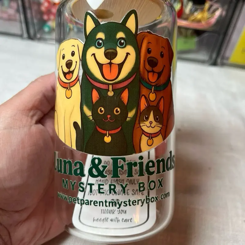 Luna & Friends Glass can with plastic straw
