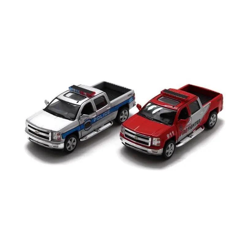 5" 2014 Silverado 1:46 Scale Police & Firefighter Pick-up Truck (2 Set) Diecast Metal Car Diecast Metal Model