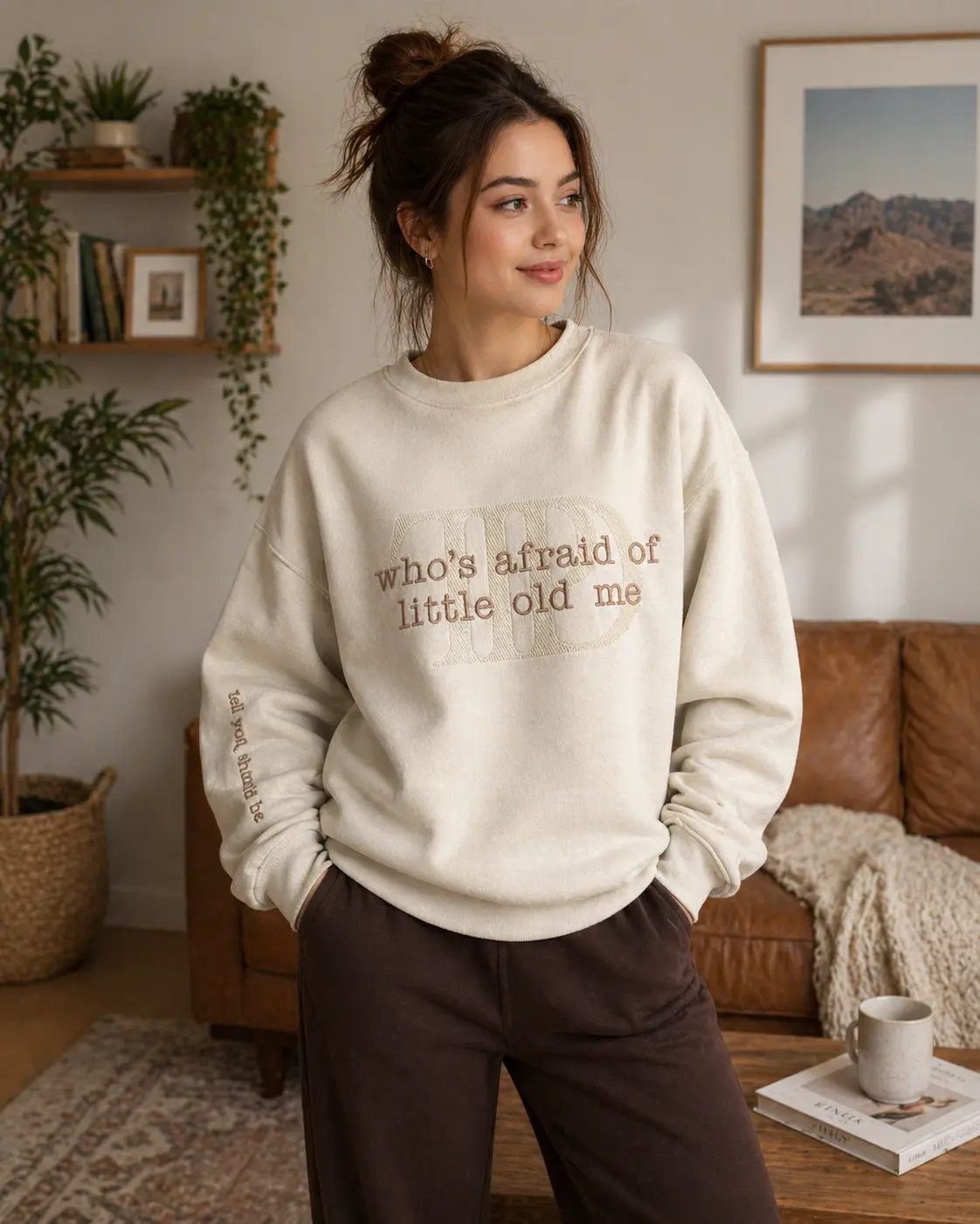 Embroidered Poetry Sweatshirt, Chest and Sleeve Text Crewneck, Literary Quote Gift