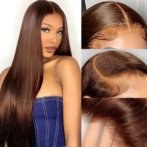 Karlami Chocolate Brown Color Wig 13X4 Straight Frontal Wig Brown Body Wave Wigs Human Hair Wigs  For Women