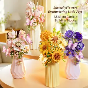 Flower Building Blocks Set with Vase artificial,2.5 Micro Bouquet building blocks,Creative DIY Micro-Brick Artistic Rose Sunflower brick Toy,Art Life Kit for Adults,kid,Gift Birthday,Valentine's Day,Christmas Romantic,Unique idea,Home,Office Desktop Decor