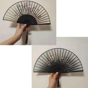 Folding Hand Fans for Women -Chinese Japanese 2pcs Vintage Bamboo Silk Fans - for Dance, Music Festival, Wedding, Party, Decorations,Gift.