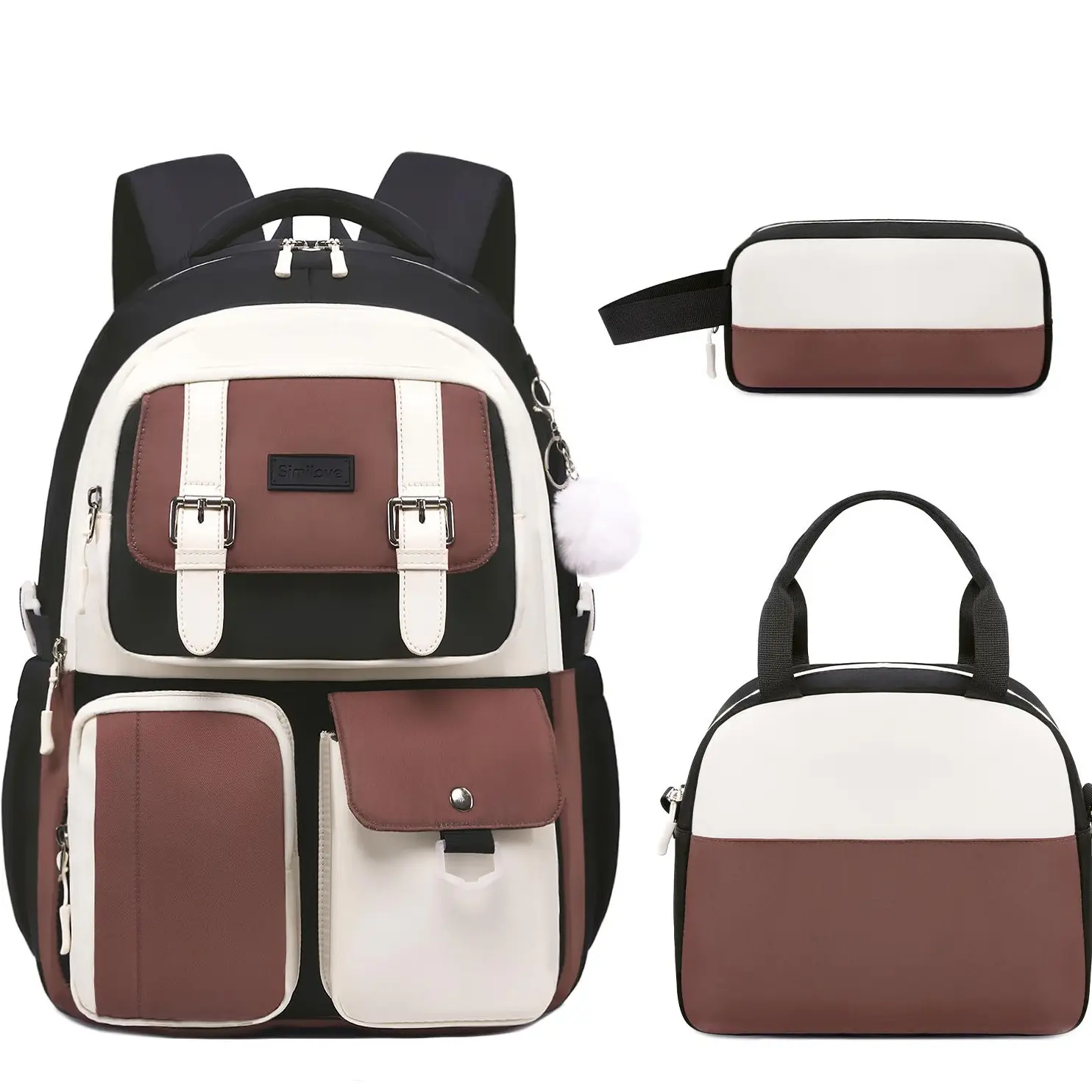 SIMILOVE Women's Laptop Backpack - 15.6-17.7in Large Capacity Buckle Design, Waterproof School Supplies Bag for College, Work (Beige Blue, Black Brown, Blue Pink Options)