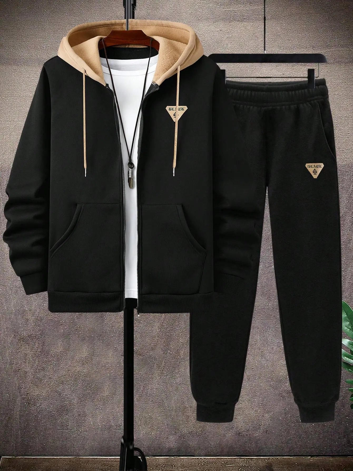 Manfinity Homme 2Pcs Men'S plus Size Letter Zip-Up Hoodie Sweatshirt and Sweatpants Casual Loose Fit Tracksuit Set for Fall/Winter SHEIN