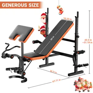 Hapsor Adjustable Weight Bench Set Ultimate Workout Station 6-in-1 Olympic Home Gym Bench with Leg Extension Preacher Curl Complete Bench Press Rack for Full Body Strength Training Ideal for Flat Incline Exercises Fitness Equipment